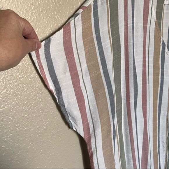 Maurices Multi Striped Button Front V Neck Short Sleeve Blouse XXL - Picture 7 of 10